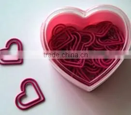 Plastic coated heart-shaped colorful paper clip with matched heart-shaped plastic box