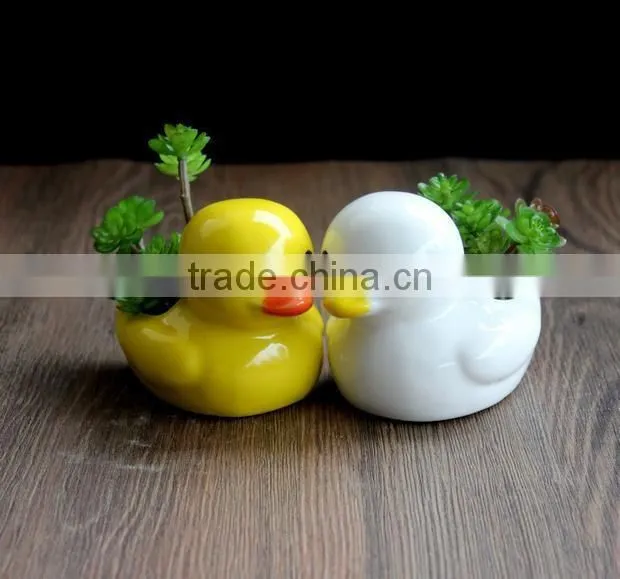 Cute mini duck ceramic pot home desktop decoration bonsai flower pots