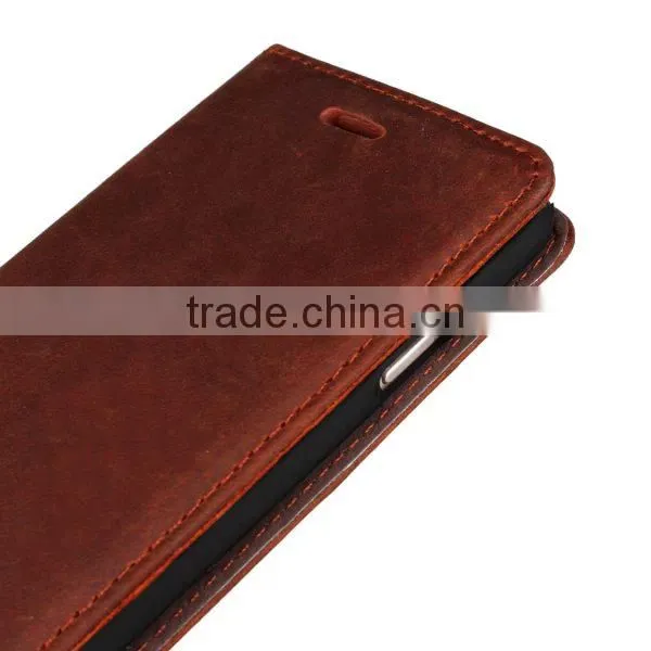 Luxury Retro Genuine Cow Leather Wallet Mobile Phone Case With Card Slot For iPhone 6 6Plus