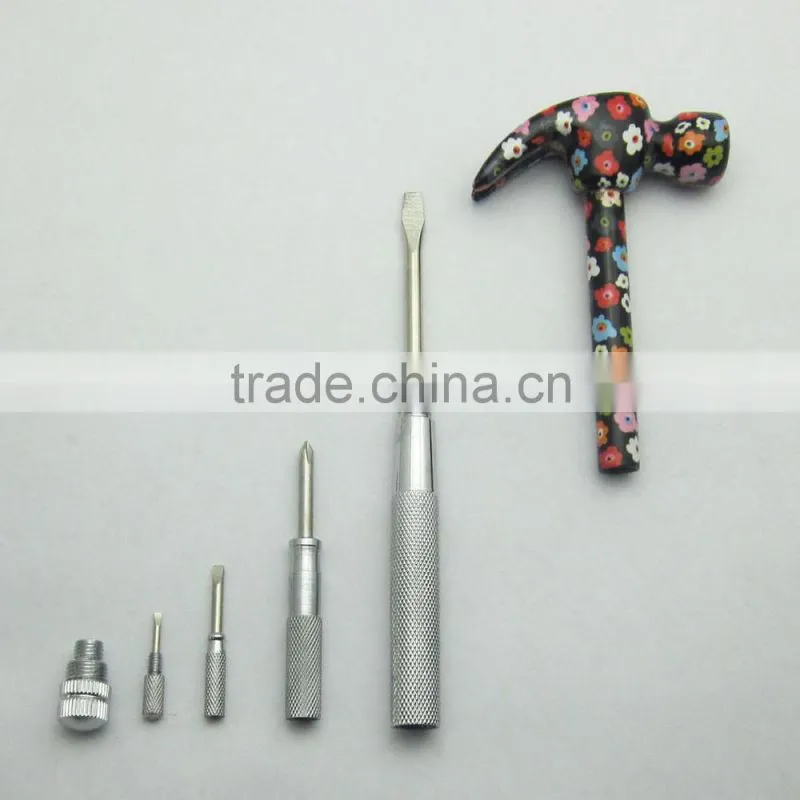 6 in 1 gift packing floral multi function hammer screw driver