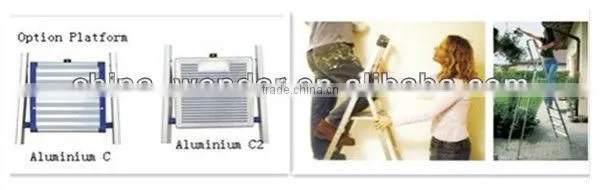 Aluminium household step ladder, with plastic tool tray
