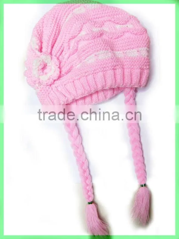 2012 fashion children winter kintted wool hat with pigtail