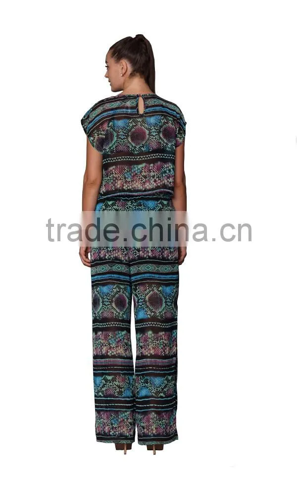 2015 Latest Fashion Women Round Neck Design Print Top Set
