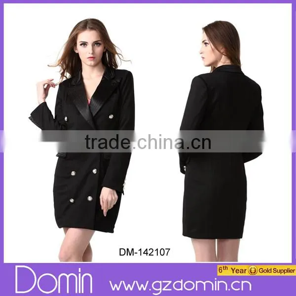 2015 New Arrival Women Black Wool Coat With Front Buttons