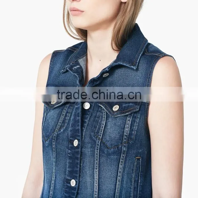 denim sleeveless jacket for women with pocket for summer