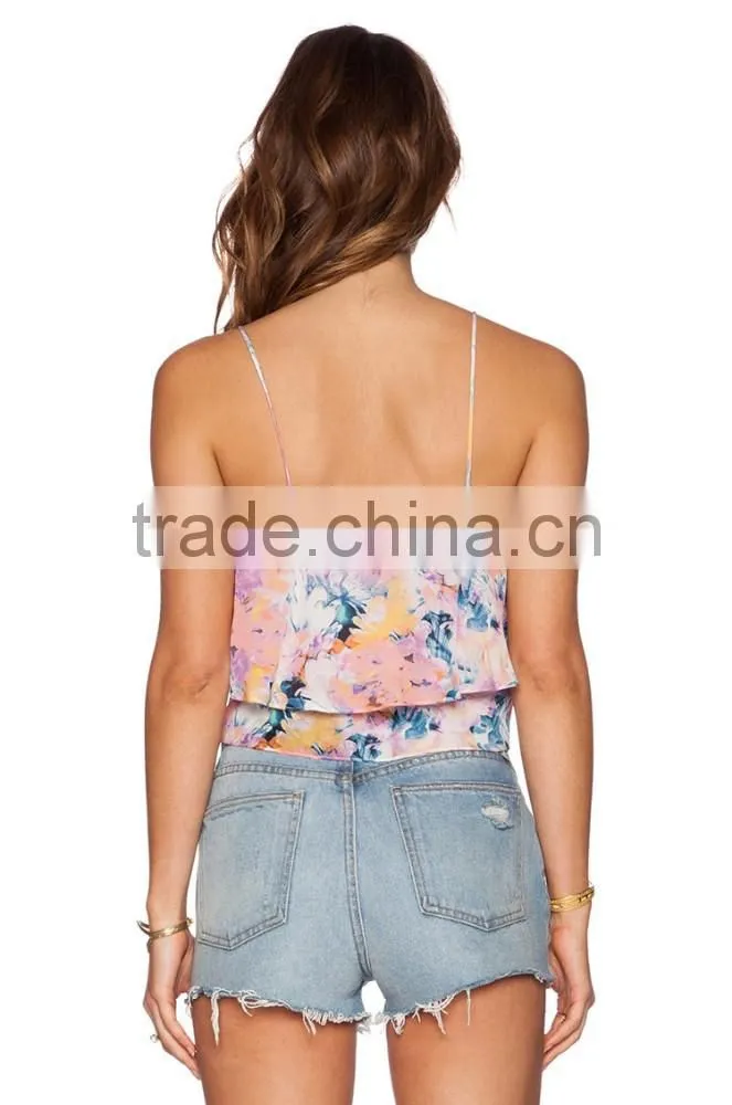 Colorful printing sexy tank top ladies printing custom crop top