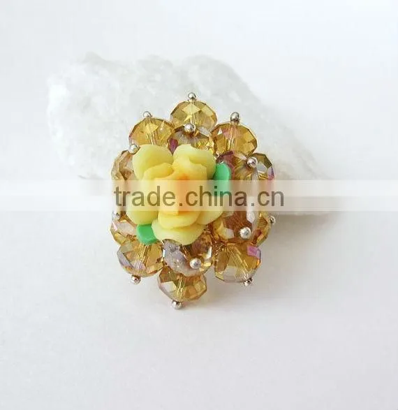 fashion pink burst flower rings, crystal ball bead rings, new products for 2013