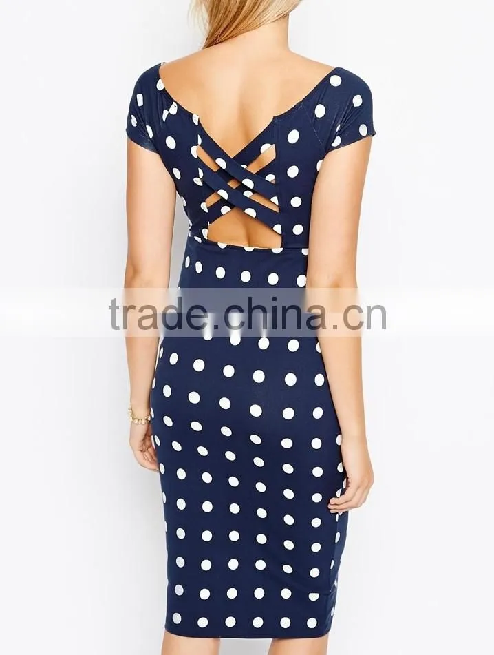 Hot Sale Office wear Sexy Maternity Spot Bodycon Dress with Cross Back for pregnant women