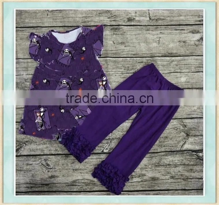 Halloween costume horrible bone print flutter sleeve outfit girls baby wear festival clothing