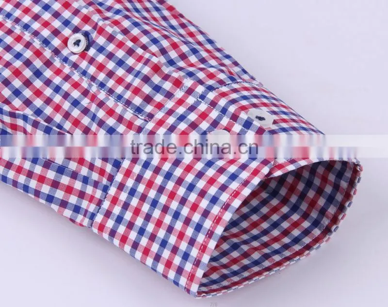 2017 two colors check men's long sleeve button down collar shirt
