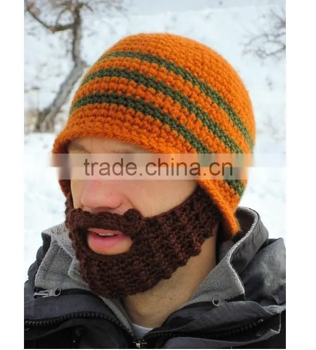 100% Acrylic Funny Knitted Men's Winter Ski Face Mask Beard Beanie Hat