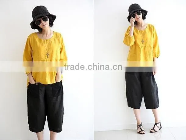women linen blouse tops linen fabric clothing apparel factory wholesale