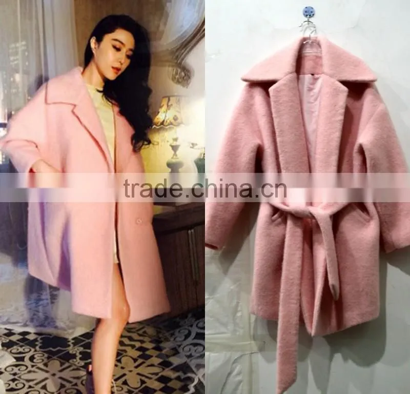 Woollen coat Supper start lovely style pink woollen coat factory price