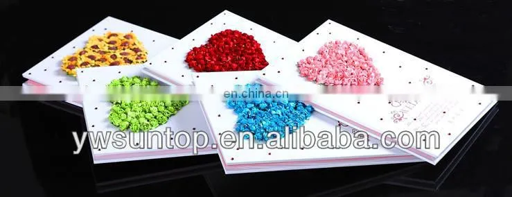 2015 cheap Novel heart design with rose decoration wedding guest book
