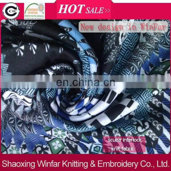 Shaoxing winfar Textile Fashion Custom Design DTY Polyester Scuba Digital Print Fabric