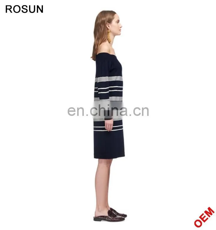 ROSUN factory OEM elegant strip knitted sweater dress wholesale