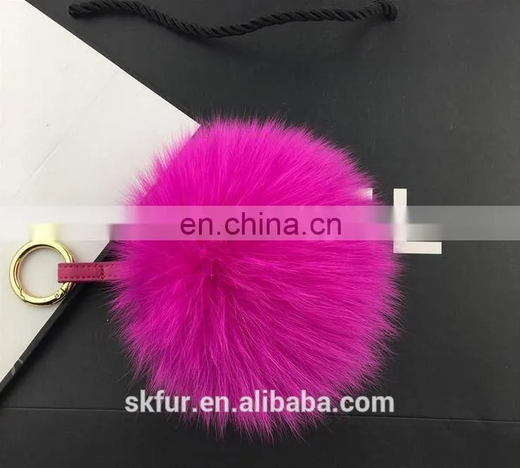 Colorful fox fur pom pom keychain