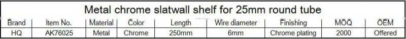 Metal chrome slatwall shelf bracket for 25mm round tube