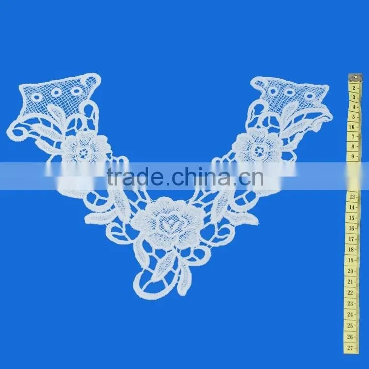 Fashion promotional custom Chinese V shape mesh embroidery collar neckline applique for dress