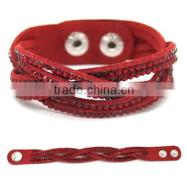 New design rhinestone pu bracelet for woman