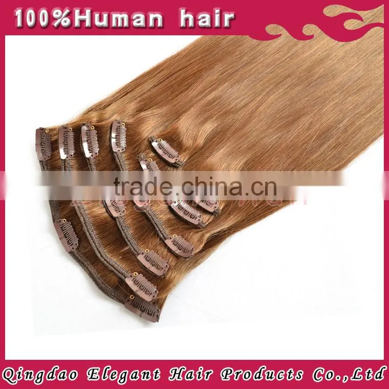 Hot sale color #4 chestnut brown double drawn human hair clip in extensions