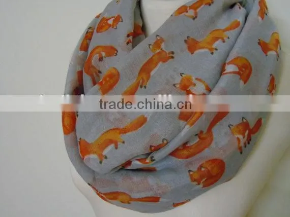 205 Foreign Trade New Loop Shawl Cute Animal Fox Print Women Fashion Scarf