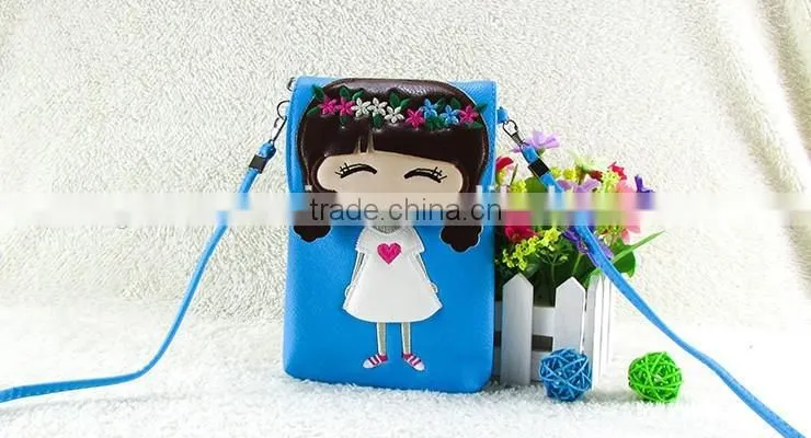 Wholesale pu lovely cartoon girl mini shoulder bags mobile phone waterproof cell bag