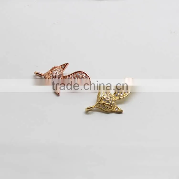 CZ6473 Link, Pendant, Jewelry Findings,Clear Cubic Zirconia pave fox Connector