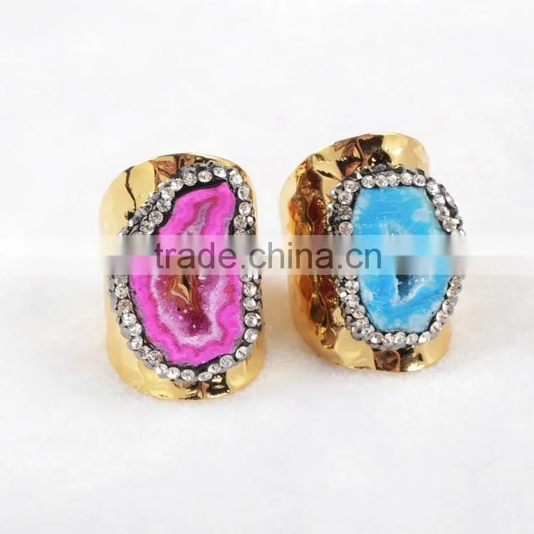 Wholesale Crystal Rhinestone Paved Gemstone Rings Adjustable Size oval shape gemstone rings