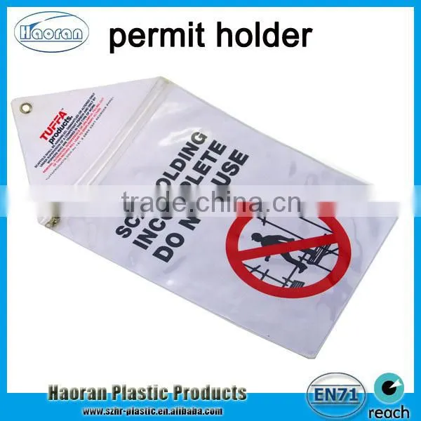 New design PVC zip lock Flexible Sheeting Permit Holder document holder