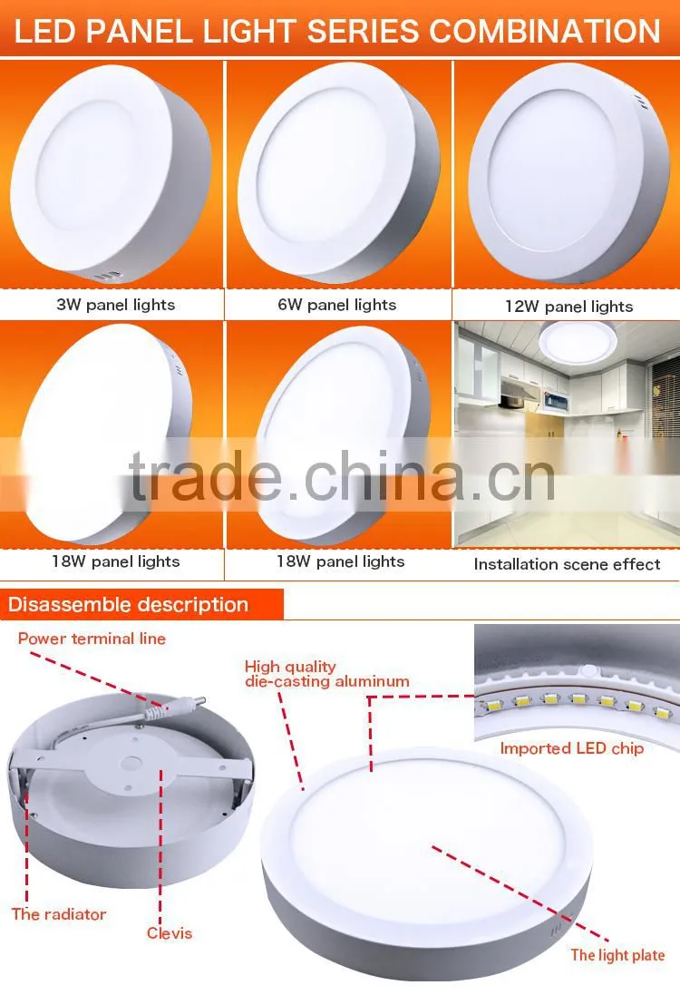 3W 6W 12W 18W led panel light fixtures surface mount led panel light 24W