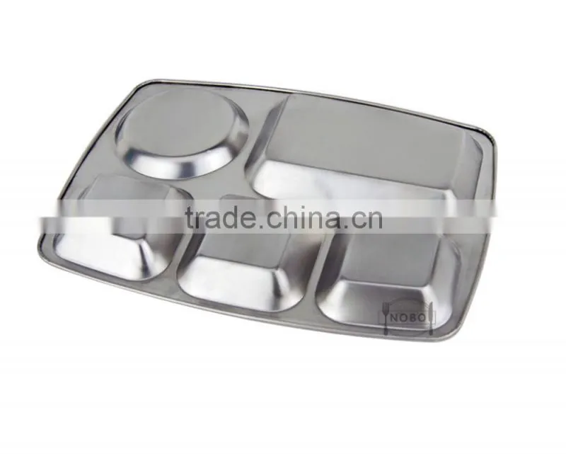 Fast Food Use Stainless Steel Divided Dinner Plates with 5 Compartment