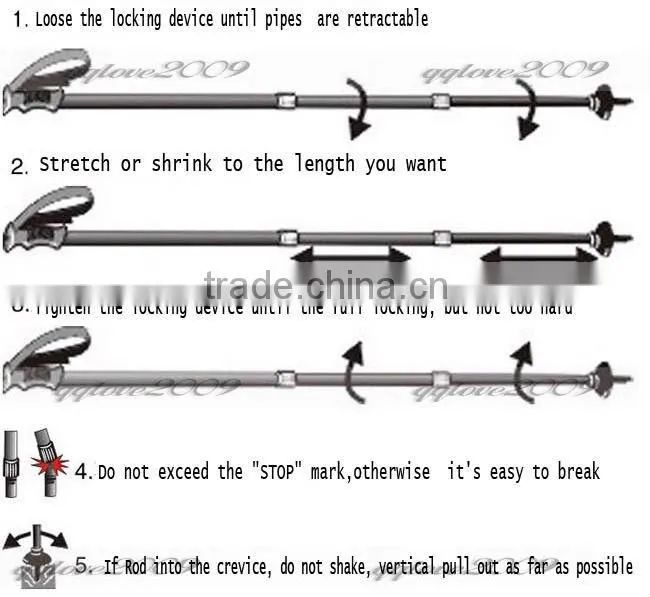 Goread K018 high quality 4 section alpenstock walking stick