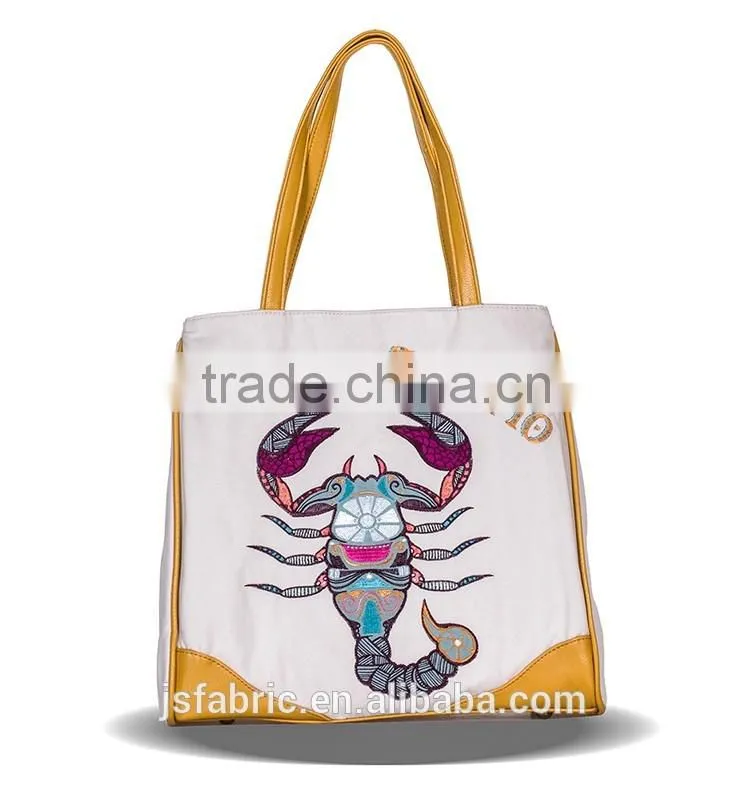 Constellation Series Embroidery And Printed Scorpio Female Canvas Handbag Daily Use Single Shoulder Shopping Bags