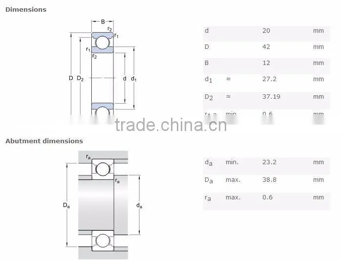 High performance deep groove ball bearing 6004z