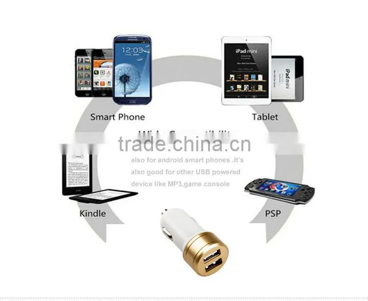 Custom car charger adapter portable car charger dual usb for mobile phone