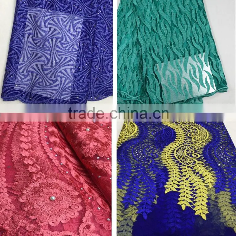 New style applique embroidery lace fabric flower girl dresses african lady clothes