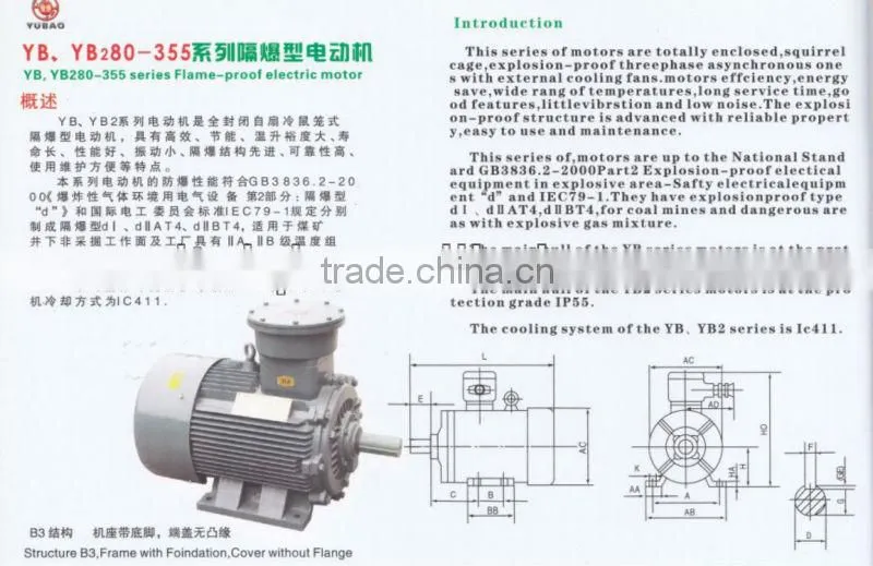 Hot sell YB2 Series high-voltage Explosion-Proof Three Phase AC Motor