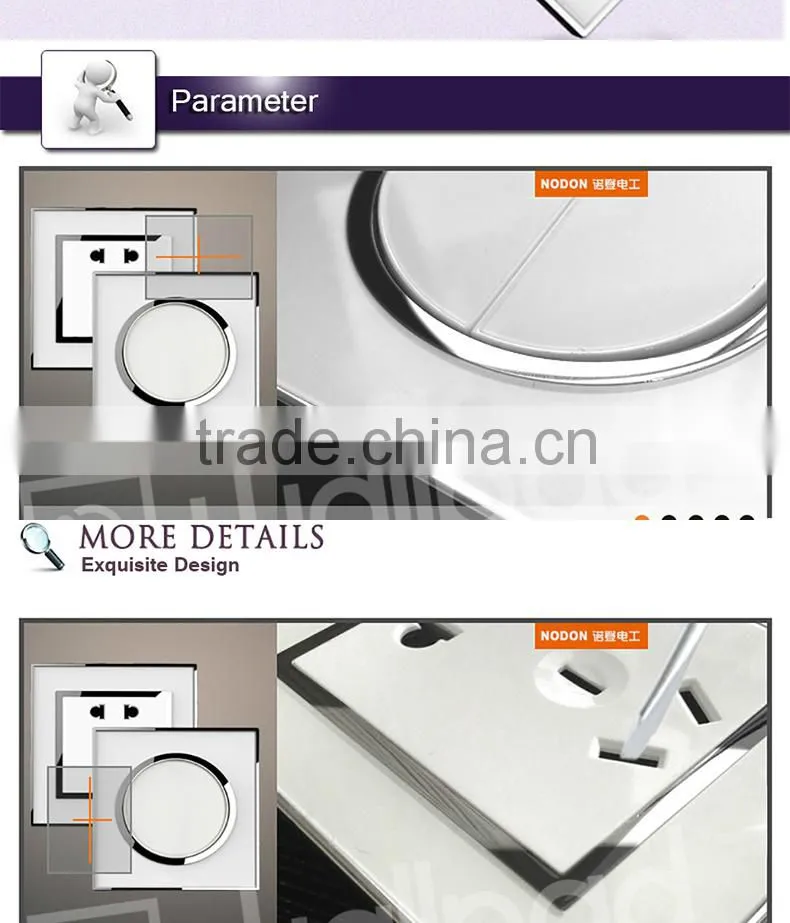 New Design Wallpad White Waterproof Acrylic Glass 110~250V EU UK Electrical Switch 1 gang 1 way Push Button Wall Light Switch