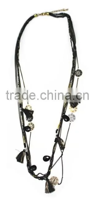 Fashion metal multi-layer chain necklace with tassels and rhinestones