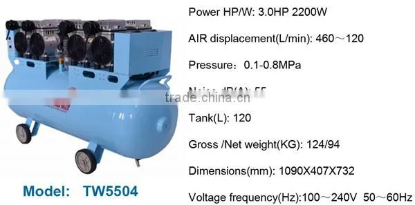 Oil free Silent Non Oil Air Compressor 80L