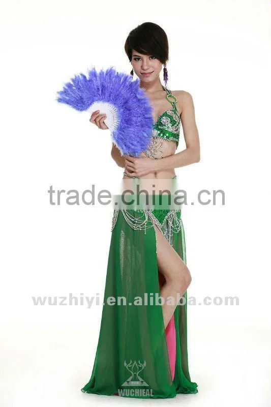 Belly Dance Accessories, Black Belly Dance Turkey Feather Fan for Belly Dancer DJ1029