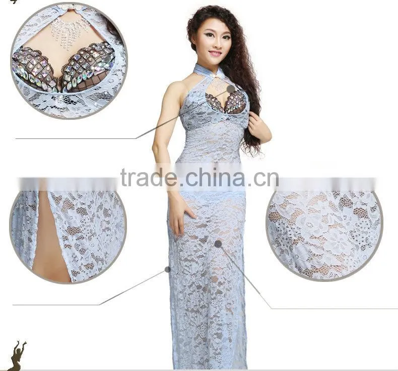 Wuchieal High Elastic Lace Belly Dance Practice Dress Bellydance Costume without Sleeves