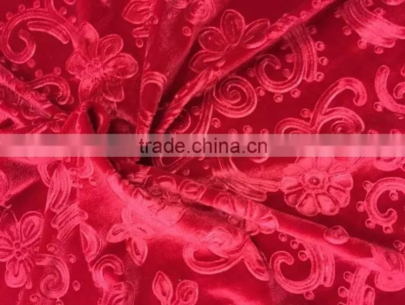 Red Flower 3D Emboss Velvet for Winter Loose Dress/for Evening Dress