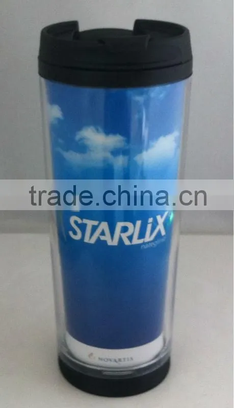cute double wall plastic travel advertising mug