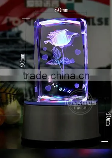 3D Laser Engraved Crystal Cube with light base