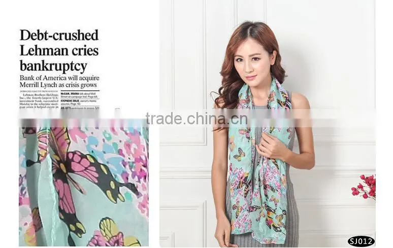 butterfly printed scarf/chiffon cheap scarf/mix design fashion scarf