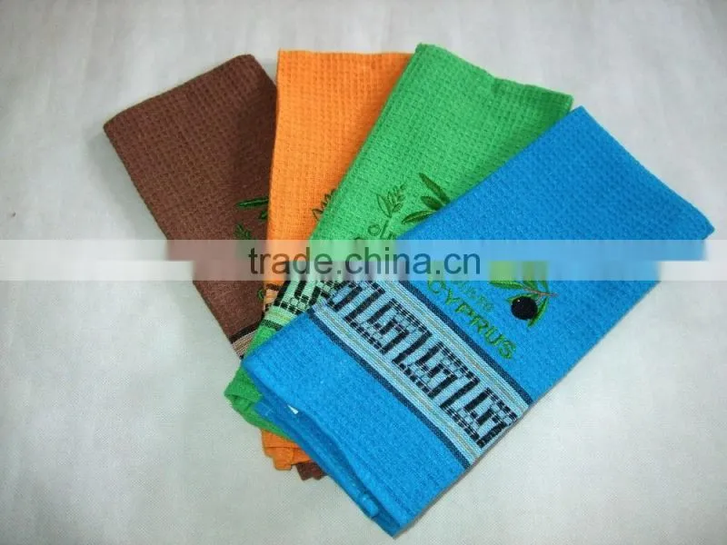 Tea towel kitchen towel with olive design embroidery and meantros design jacquard