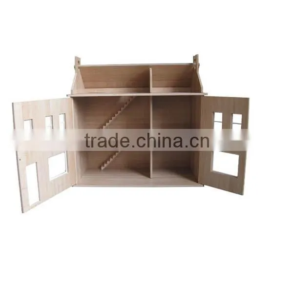 pink hot sale two storied wooden dollhouse toys