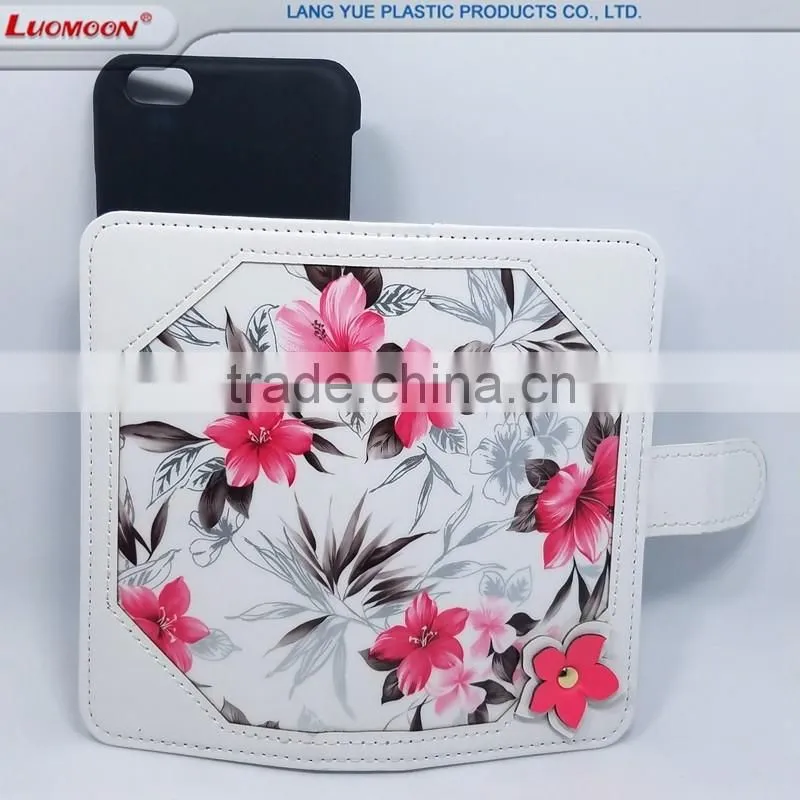 Flower PU Leather Mirror Slider + Universal PC Cover Wallet Phone Case for 4.7inch iPhone 6 6s 7